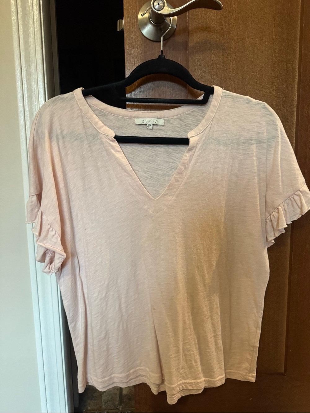 Z Supply Light Pink V-Neck Ruffle Sleeve Tee